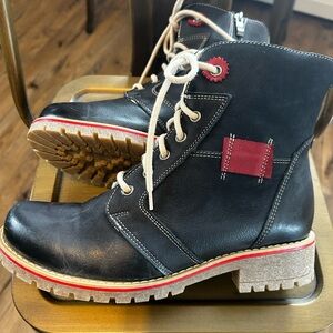 Stylish Black Leather Boots with Red Accents